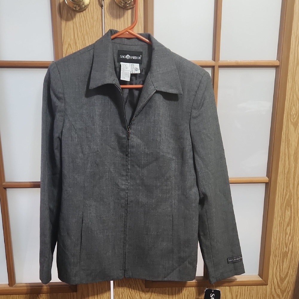 Sag Harbor Gray Lightweight Worsted Wool Jacket Size 8 Nwt